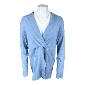 Modern Soul Comfort Yarn Shawl Collar Sweater Knit Pullover Top Blue Medium Size